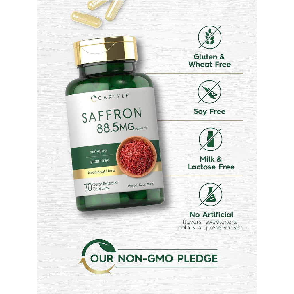 Carlyle Saffron Extract Supplement | 70 Capsules | Pills for Adults | Non-Gmo & Gluten Free