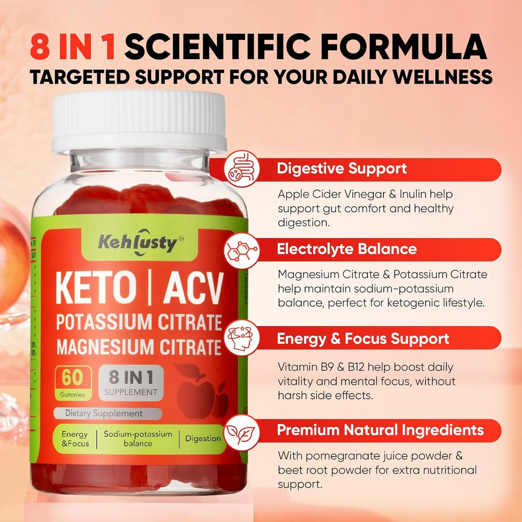 Keto ACV Gummies Advanced for Weight Loss Support, 8-In-1 Keto Apple Cider Vinegar Gummies with B12, Electrolytes, Beet Root & Pomegranate | Supports Digestion, Metabolism & Weight Management