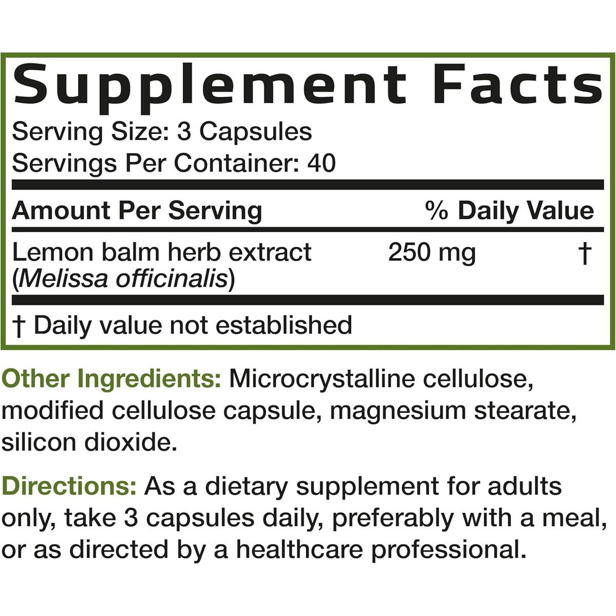 Bronson Melissa Lemon Balm Extra Strength, Non-Gmo, 120 Vegetarian Capsules