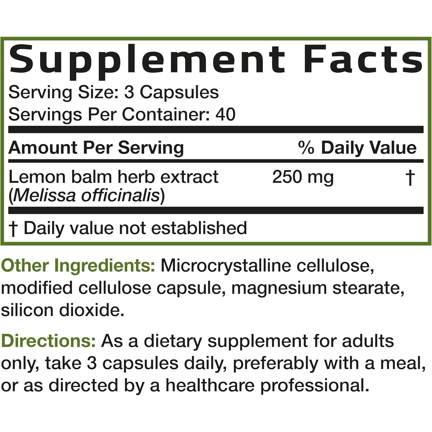Bronson Melissa Lemon Balm Extra Strength, Non-Gmo, 120 Vegetarian Capsules