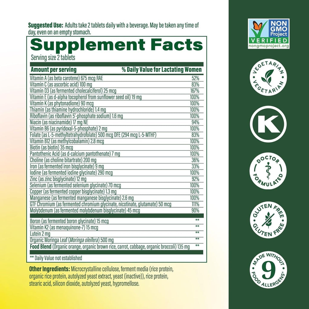 Megafood Baby & Me 2 Postnatal Vitamins for Women Breastfeeding with Folate (Folic Acid Natural Form), Choline, Iodine, Vitamin D, Moringa Leaf and More - 60 Tabs (30 Servings)