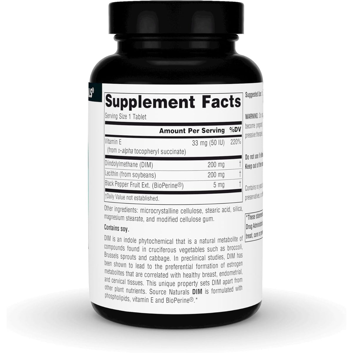 Source Naturals DIM, Diindolylmethane 200Mg with Bioperine, Vitamin E & More - 60 Tablets