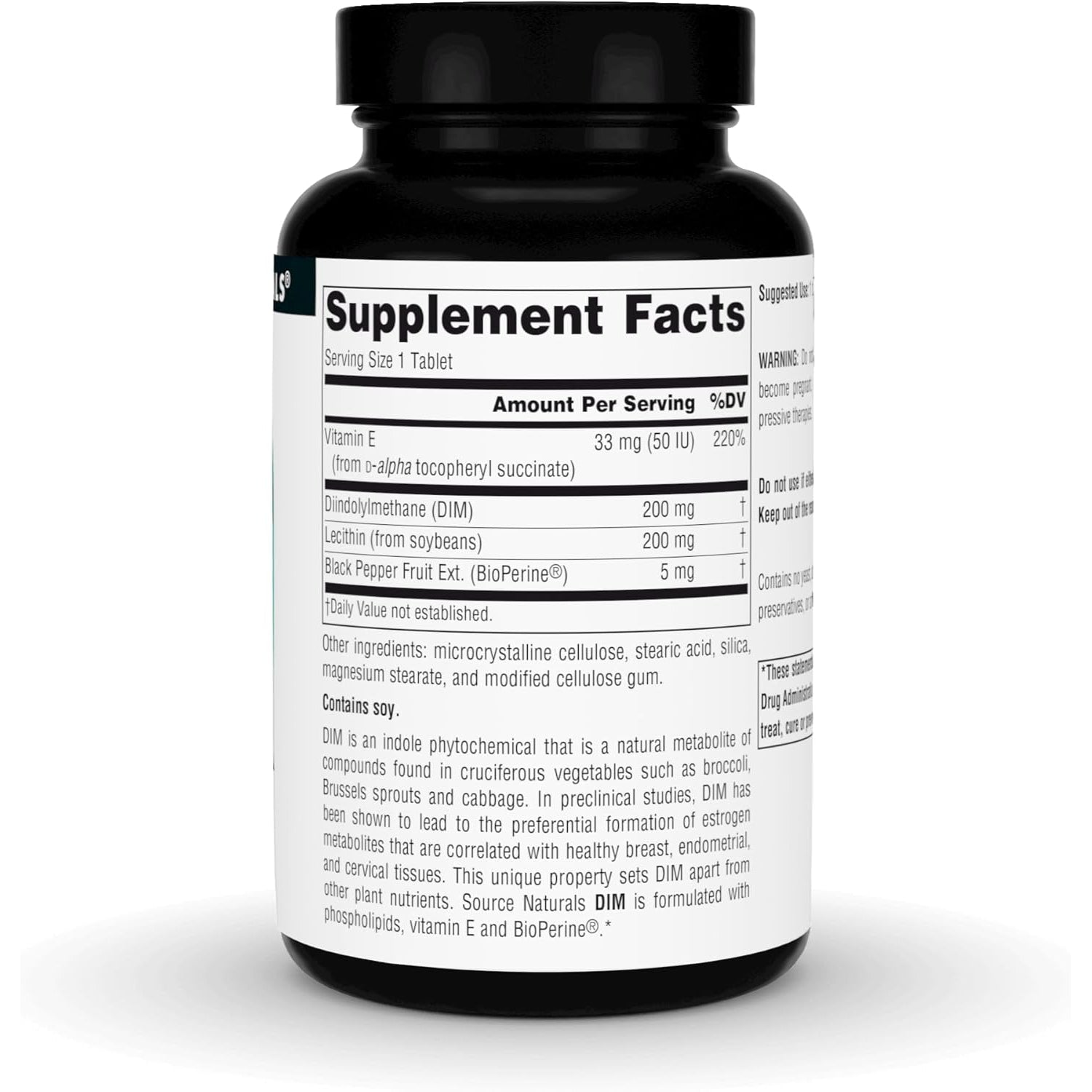 Source Naturals DIM, Diindolylmethane 200Mg with Bioperine, Vitamin E & More - 60 Tablets