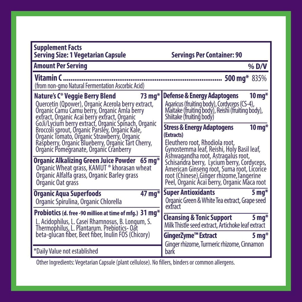 Paradise Herbs Earth'S Blend Vitamin C with Nature'S C and Adaptogens, Superfoods Base of Probiotics & Organic Alkalizing Greens, 90 Vegetarian Capsules