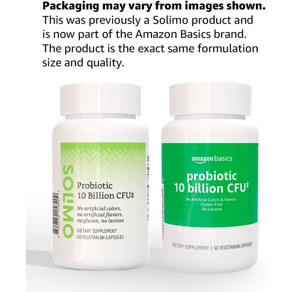 Amazon Basics Daily Probiotic, 10 Billion Active Cultures, Supporting Digestive and Intestinal Health, Capsule, 60 Count, Two Month Supply