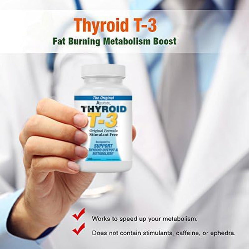 Absolute Nutrition Thyroid T-3 Radical Metabolic Booster, Energy & Focus Unflavored Thyroid Support Formula Capsules, Natural Metabolism Booster, Support Healthy Thyroid Function, 180 Capsules