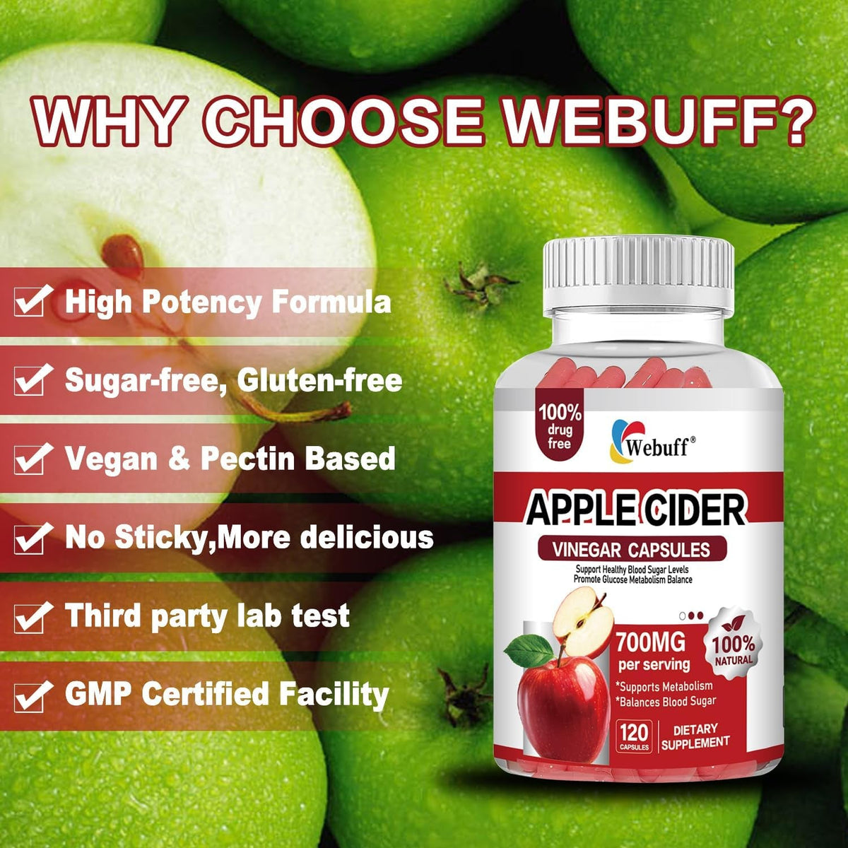 Apple Cider Vinegar Capsules 700Mg - 120 Count | Extra Strength ACV with the Mother | Supports Weight Management, Digestion, Metabolism & Immune | Vegan, Non-Gmo, Gluten-Free (Pack of 1)