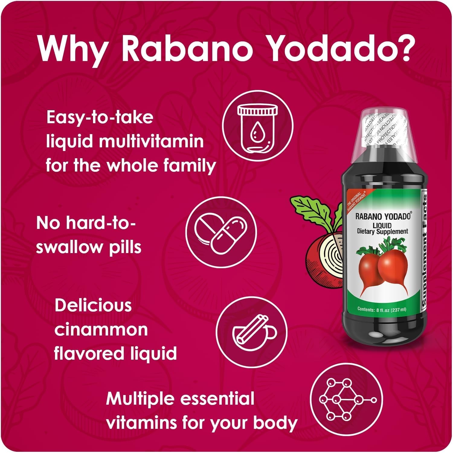 Ionized Radish Dietary Liquid Supplement with Iodine, Vitamin B1, B6 & B12, Wellness & Digestive Support, Helps Maintain Natural Energy & Nutrient Balance, 8 Fl Oz, Pack of 1