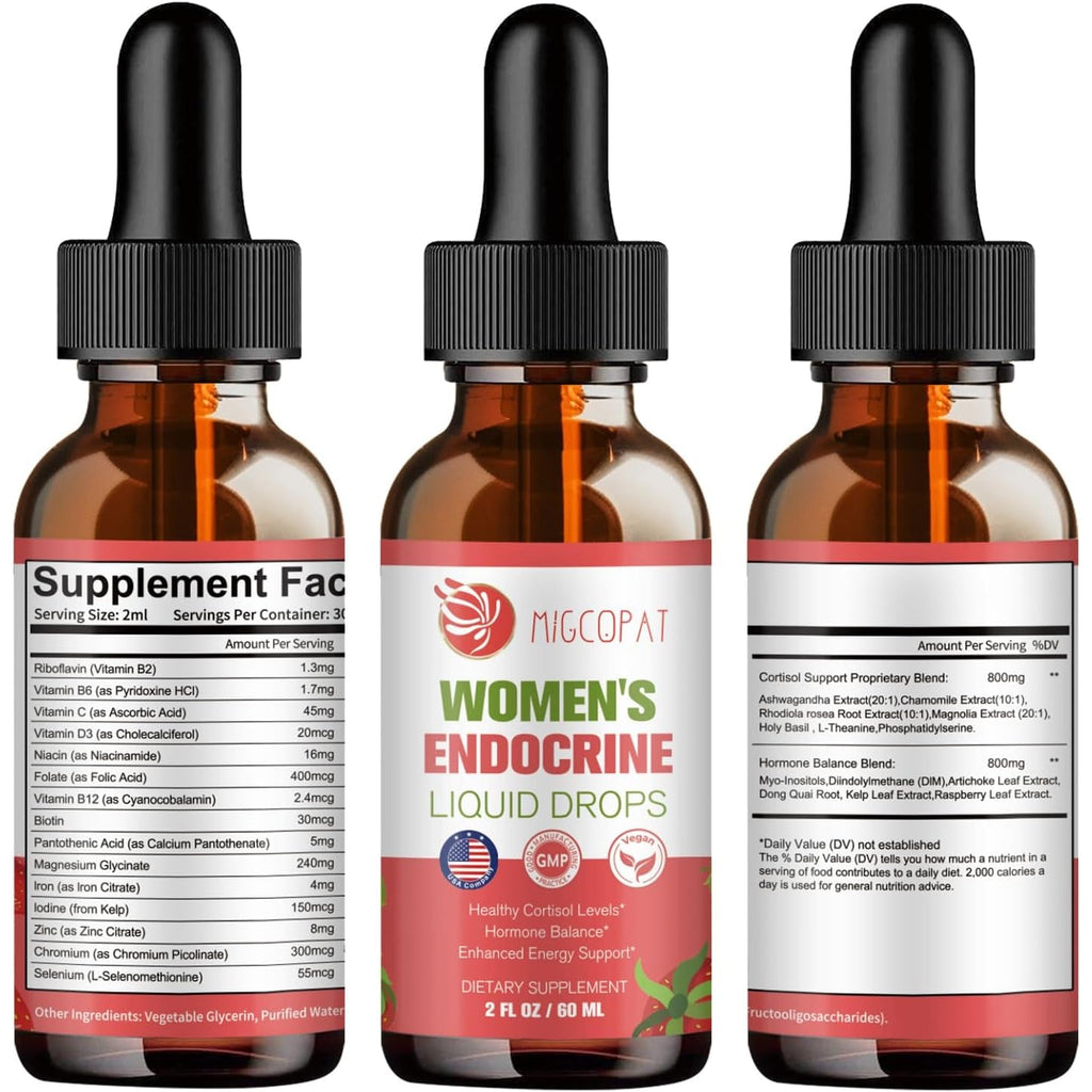 Migcopat Women Endocrine Superfood Supplement Liquid Drops, Supports Healthy Cortisol Levels, Hormonal Balance, Gut Health, Mood, Sleep Support, Multivitamin+Inositols, Rhodiola, DIM