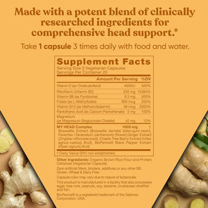 My Head! Headache Vitamins - Sensitivity, Tension, Comfort, Healthy Head Function for a Clear Mind - Fast Acting Magnesium, Feverfew, Boswellia, Vitamin D, Ginger, & More - 60 Soft Capsules