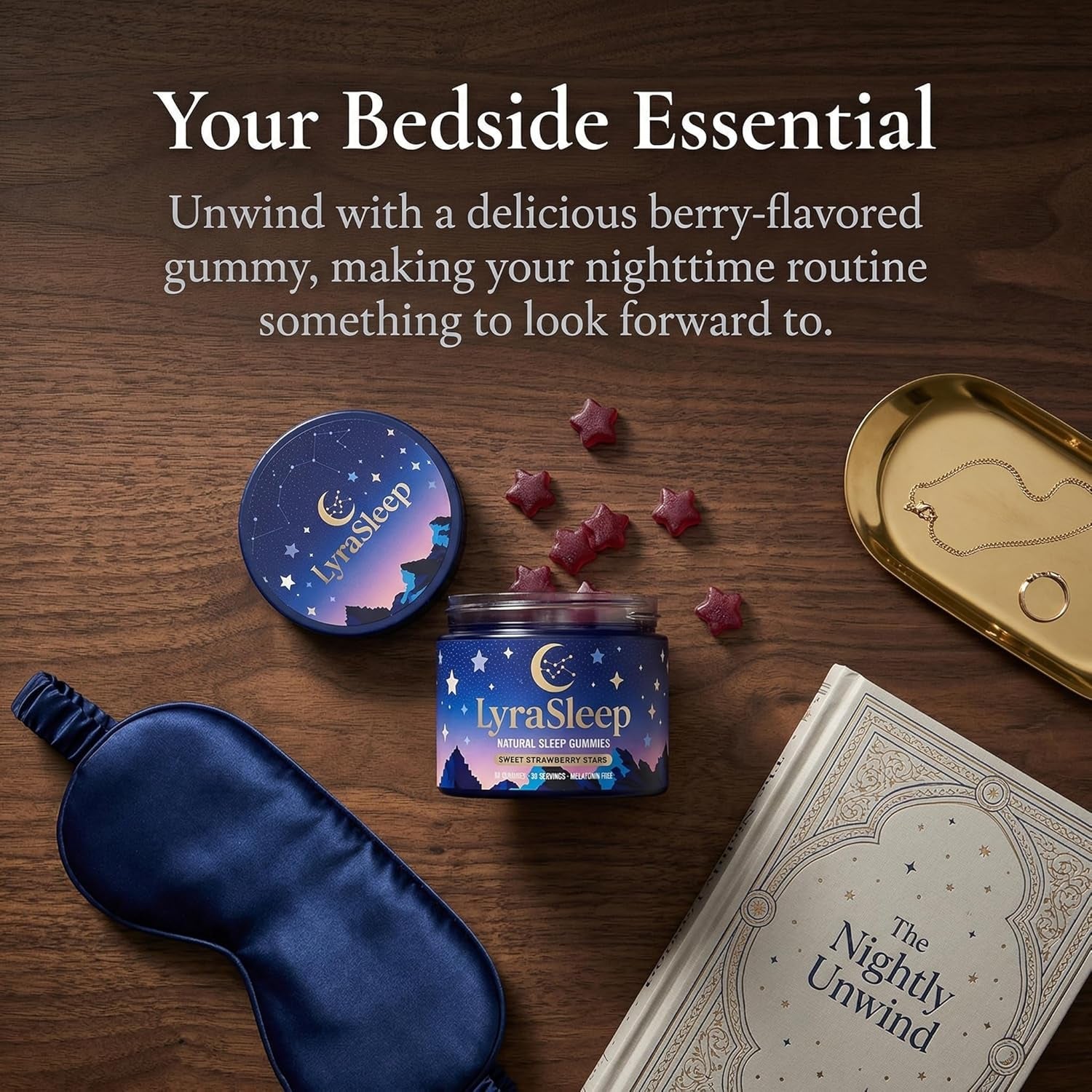 Lyrasleep Gummies - Nighttime Relaxation & Sleep Support Supplement with L-Theanine & Botanical Blend, Calm & Restful Sleep Formula, Berry Flavor - 60 Gummies