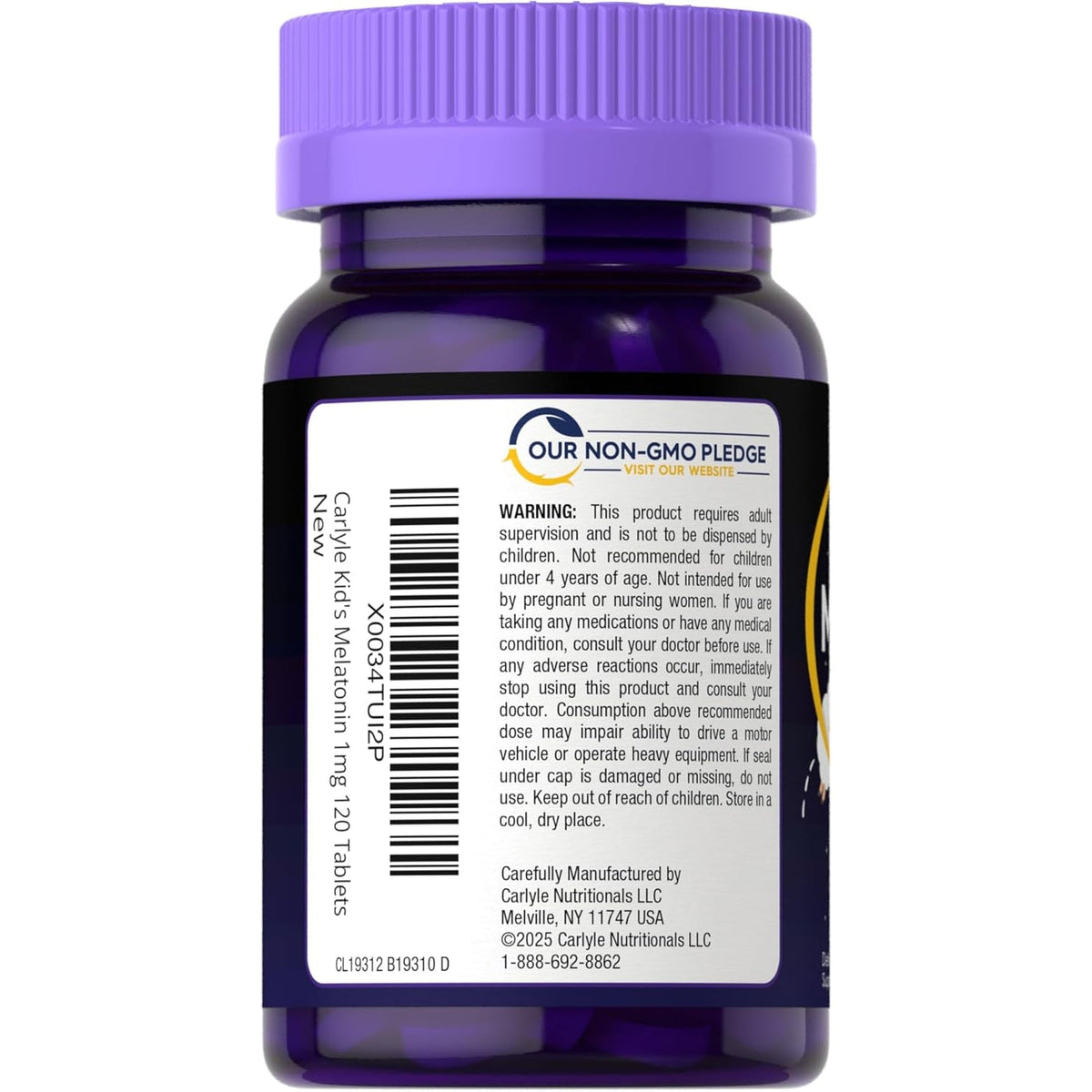Carlyle Kids Melatonin 1Mg | 120 Chewable Tablets | Fruit Flavor | Vegetarian Supplement | Non-Gmo, Gluten Free Formula