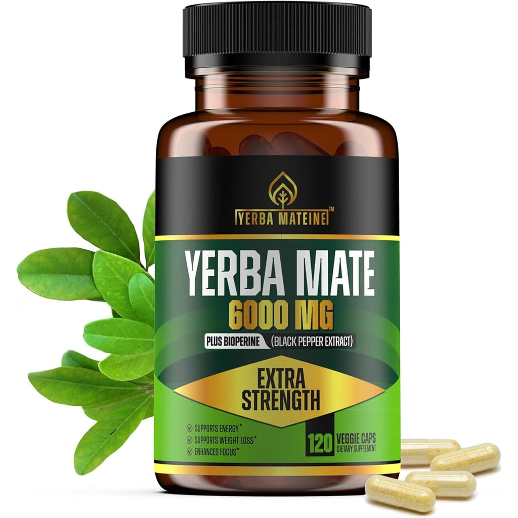 Extra Strength Yerba Mate High Potency, 60Mg Caffeine per Capsule, Extract Pills Supplements for Clean Natural Energy, Made in USA - 120 Caps