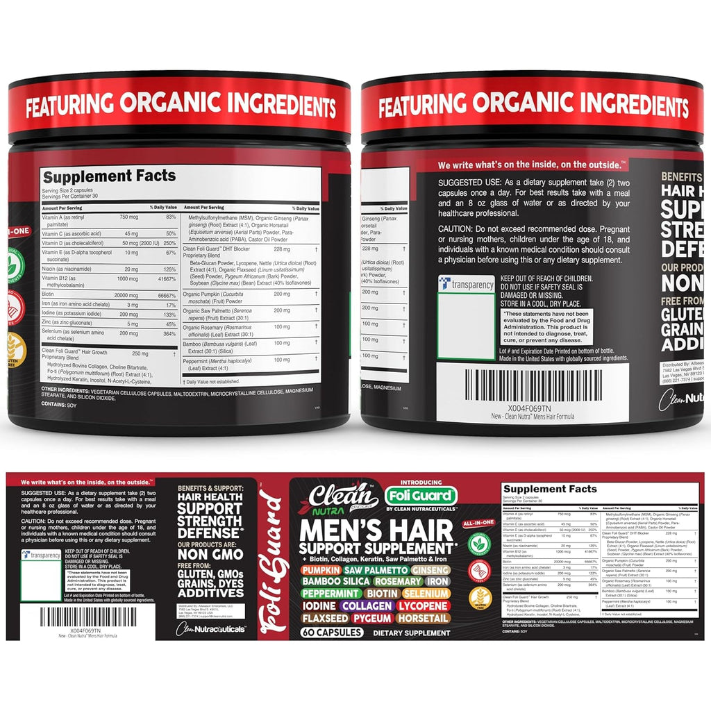 Hair Growth Supplement for Men | Biotin Hair Vitamins Collagen Pumpkin Seed Saw Palmetto Iron Ginseng Bamboo Silica Rosemary Peppermint Keratin Selenium Iodine Flaxseed Horsetail Vitamin a C D3 E B12