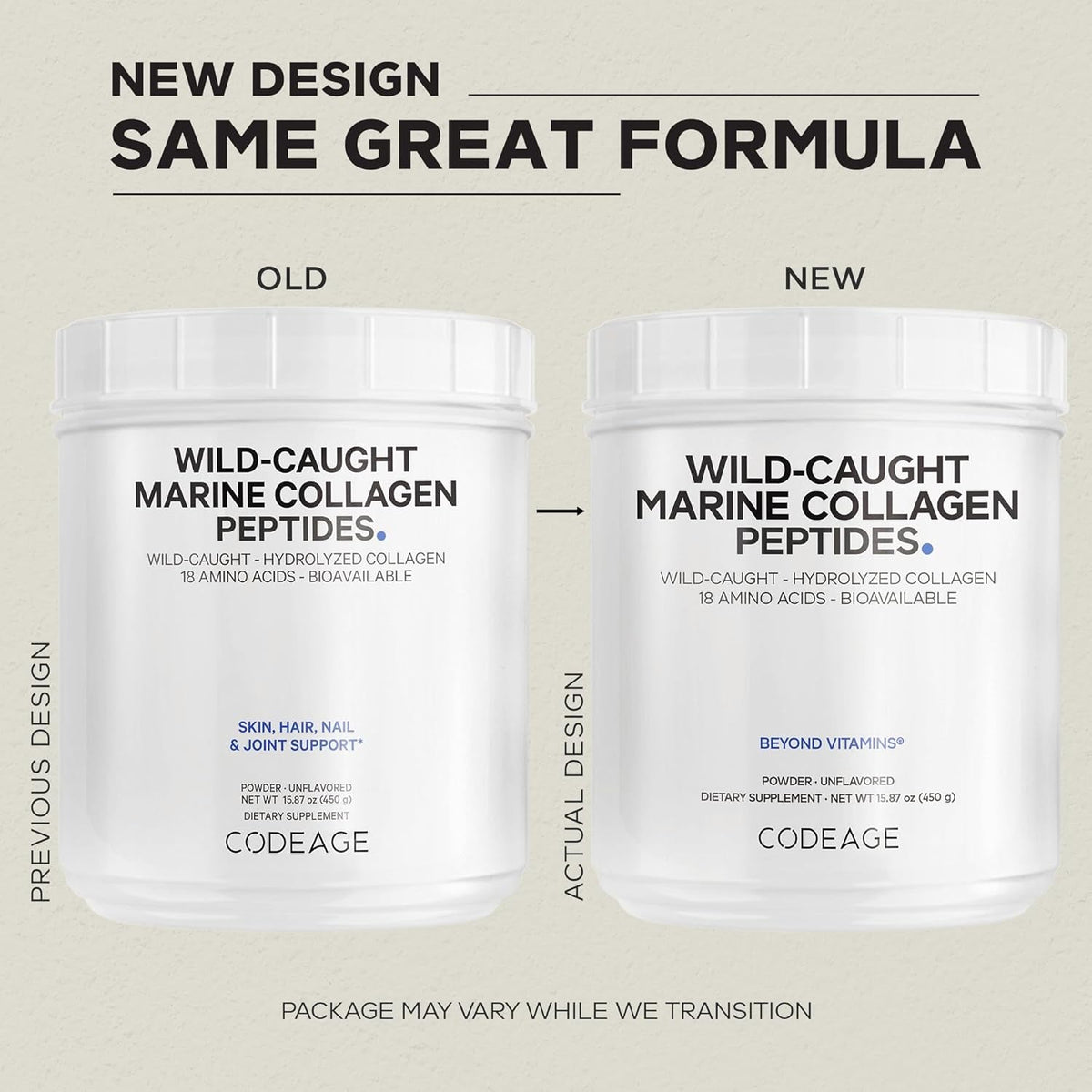 Codeage Marine Collagen Powder - Wild-Caught Hydrolyzed Fish Collagen Peptides - Type 1 & 3 Collagen Protein Supplement - Amino Acids for Skin, Hair, Nails - Paleo Friendly, Non-Gmo, 15.87 Ounces
