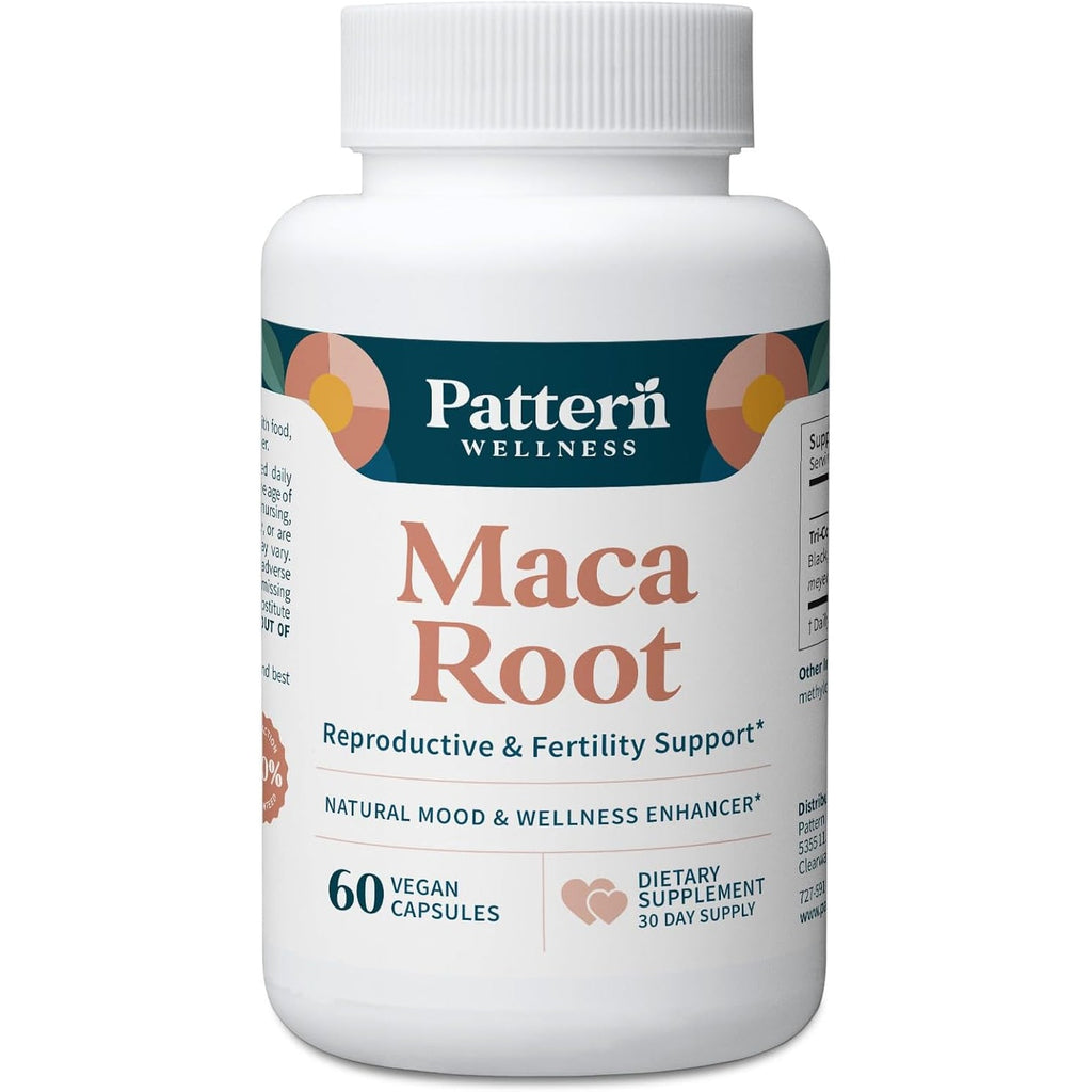 Pattern Wellness Maca Root Extract 20:1-500Mg per Serving – for Men & Women – Tri-Color Black/Red/Yellow Blend – 60 Vegan, Non-Gmo Capsules