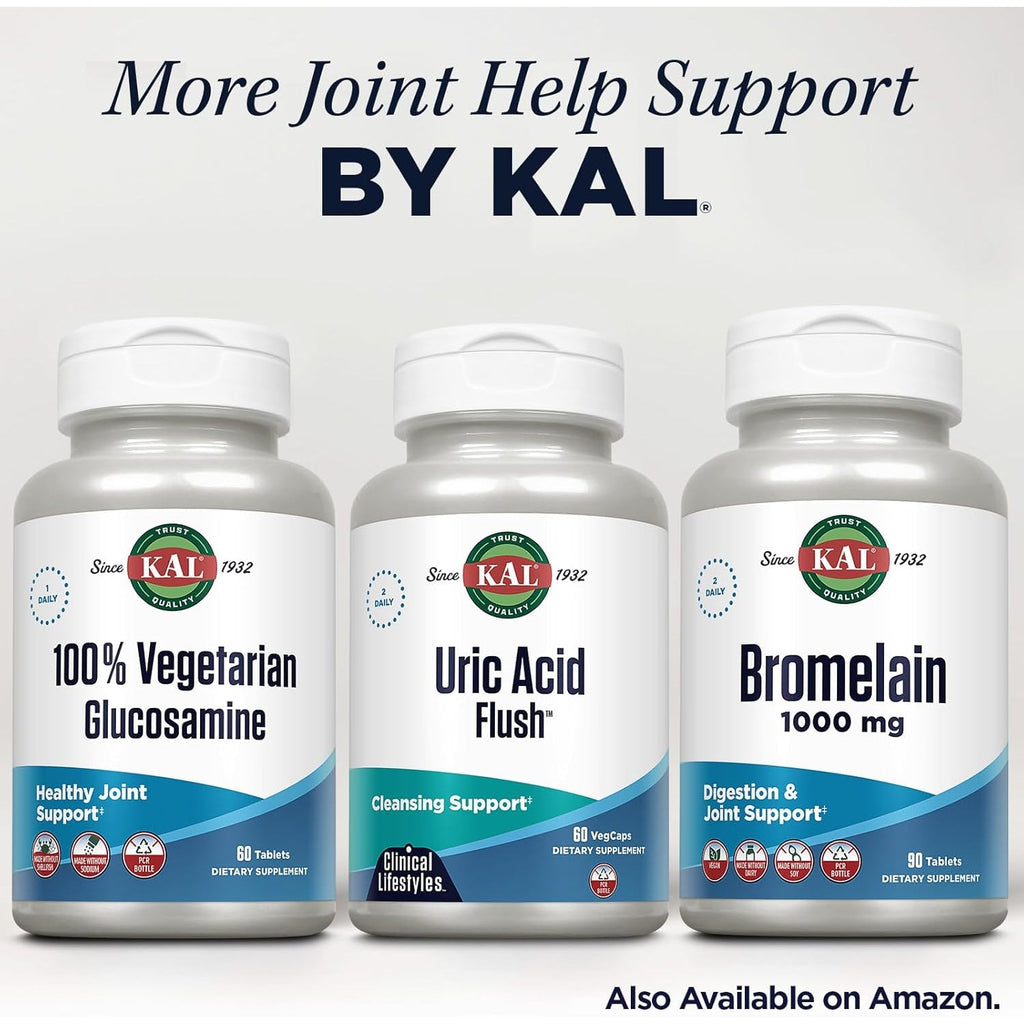KAL Uric Acid Flush, Joint Health Supplement with Tart Cherry Extract, Celery Seed and Turmeric Extract, Joint Comfort and Mobility Support, Lab Verified, 60-Day Guarantee, 30 Servings, 60 Vegcaps