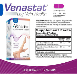 Body Gold Venastat - Leg Vein Support Supplements, Circulation Supplements with Horse Chestnut & Diosmin for Men & Women, Healthy Blood Flow - 105 Veggie Capsules