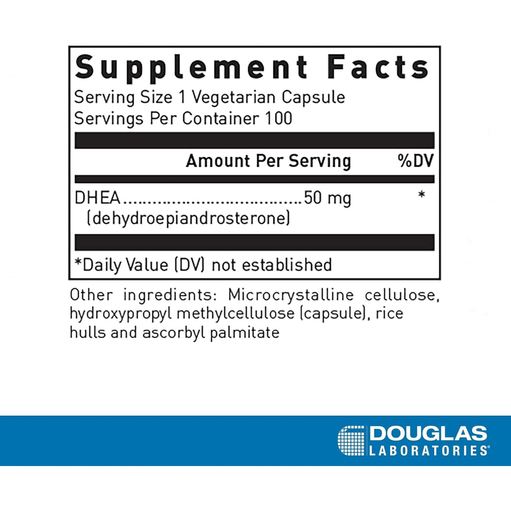 Douglas Laboratories DHEA 50 Mg Capsules - Micronized - Supports Hormone Balance, Immunity, Brain, Bone Health & Metabolism* - Non-Gmo - 100 Vegetarian Capsules