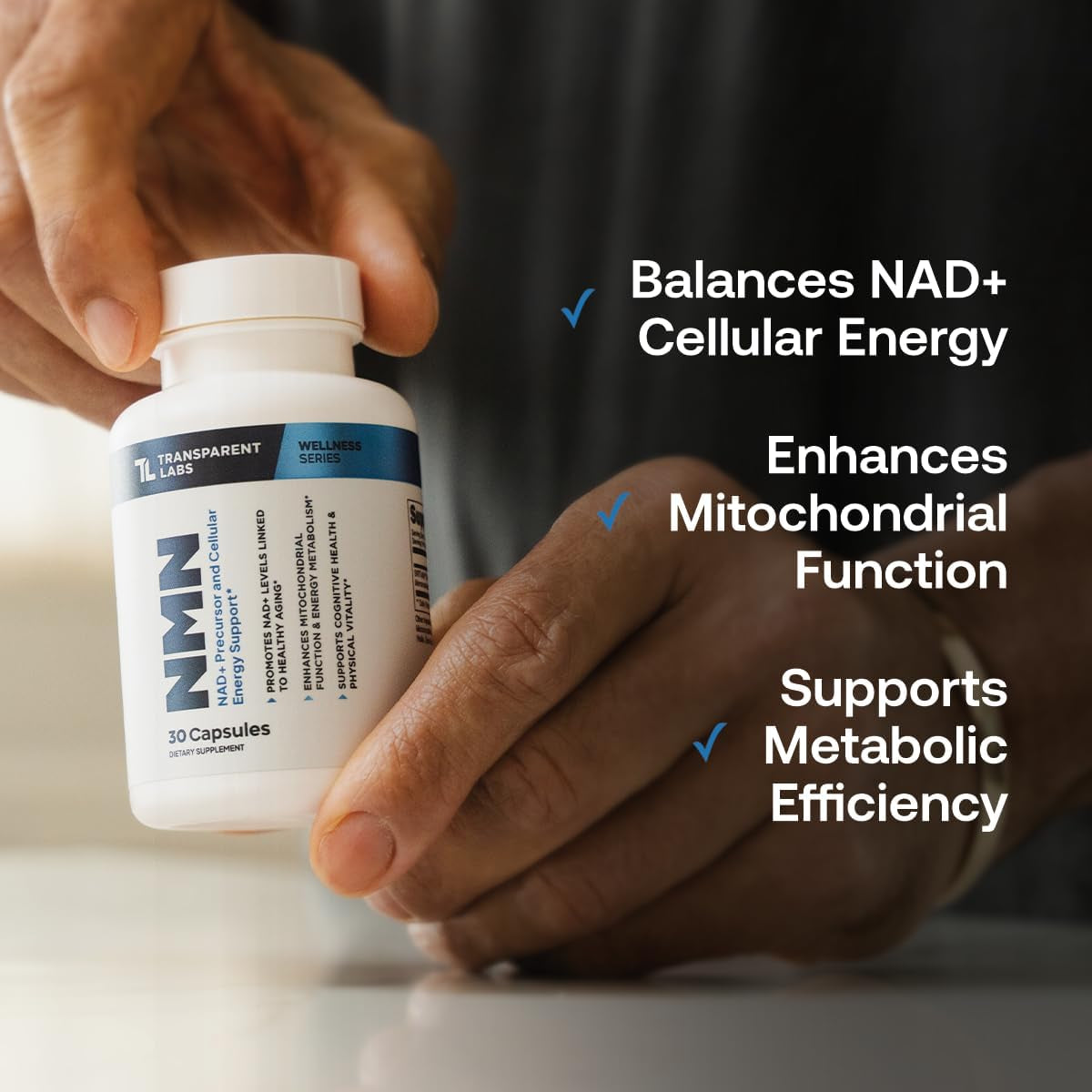 Transparent Labs NMN Supplement for NAD+ Levels - NAD Supplement with 600 Mg Nicotinamide Mononucleotide to Support Healthy Aging, Cellular Energy Production, & Metabolic Balance - 30 Count