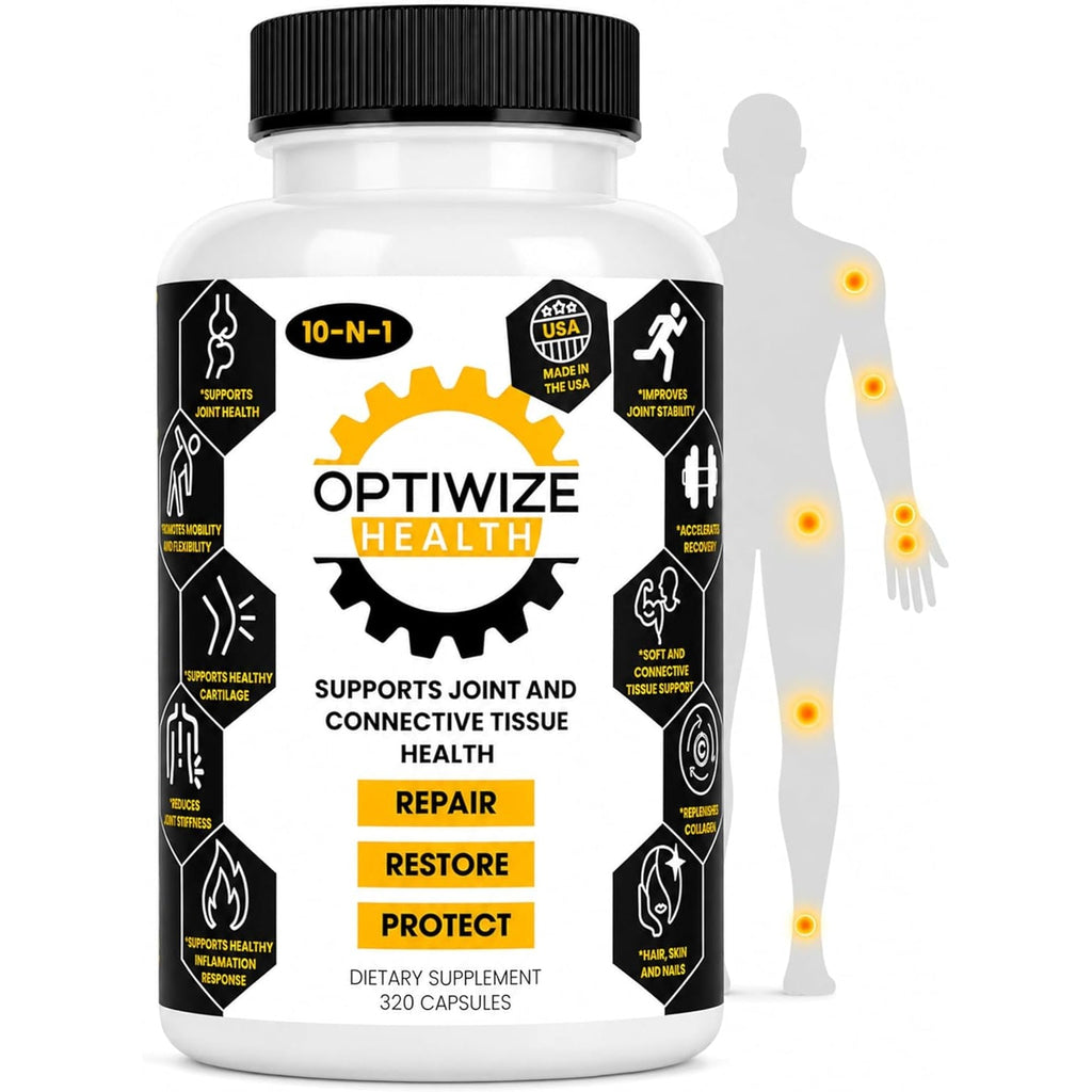 Optiwize 10-N-1 Joint Support Hydrolyzed Collagen,Msm, Hyaluronic Acid, Glucosamine,Chondroitin & More- Targets Joint Discomfort, Improves Mobility & Flexibility 320 Caps for Men & Women Made in USA