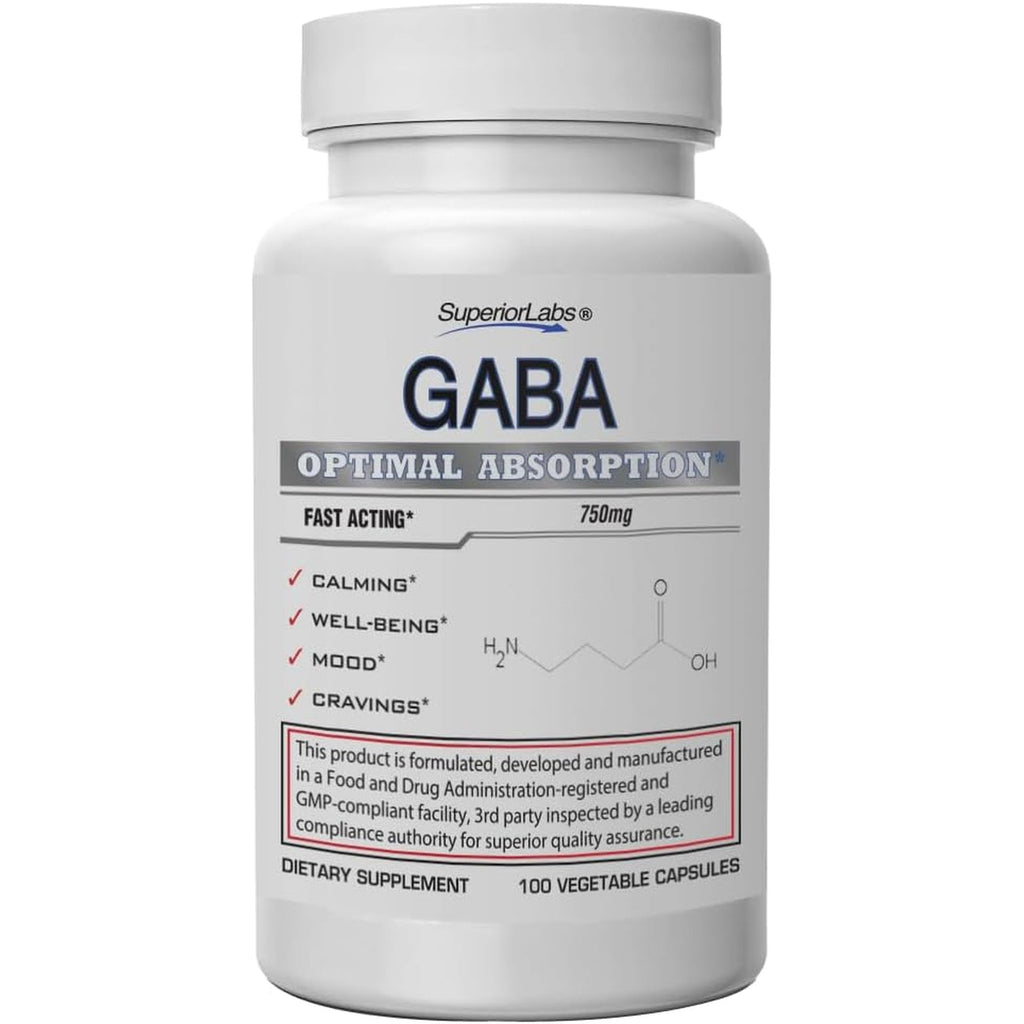 Superior Labs | GABA Supplement 750Mg | Maximum Strength Mood Enhancement | Natural Relief of Simple Nervous Tension, Promotes Mood Balance, Sleep Quality, and Natural Brain Function*