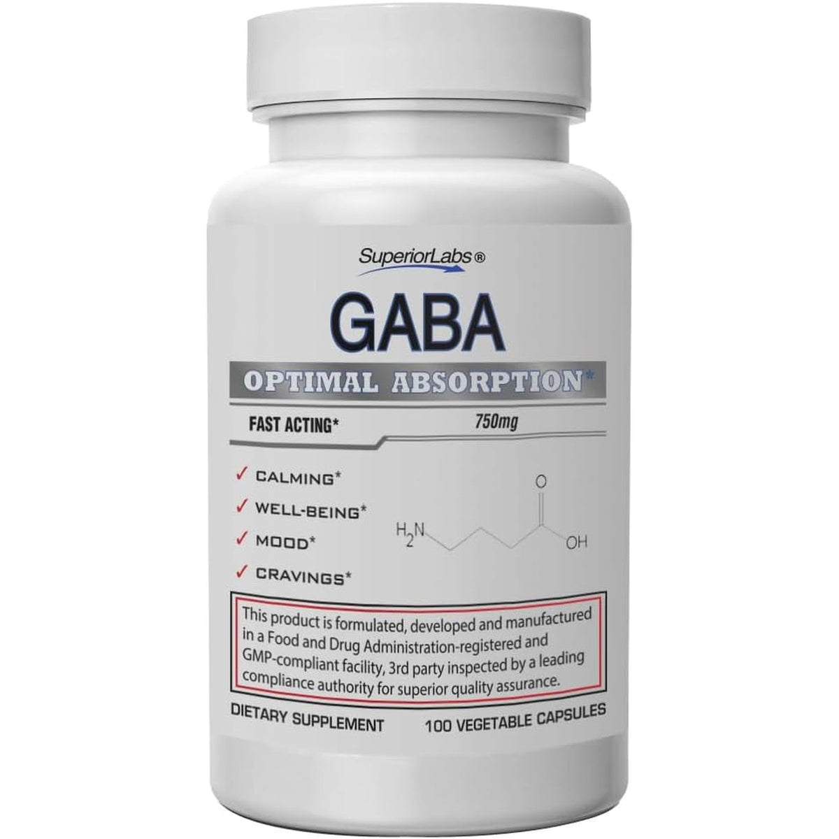 Superior Labs | GABA Supplement 750Mg | Maximum Strength Mood Enhancement | Natural Relief of Simple Nervous Tension, Promotes Mood Balance, Sleep Quality, and Natural Brain Function*