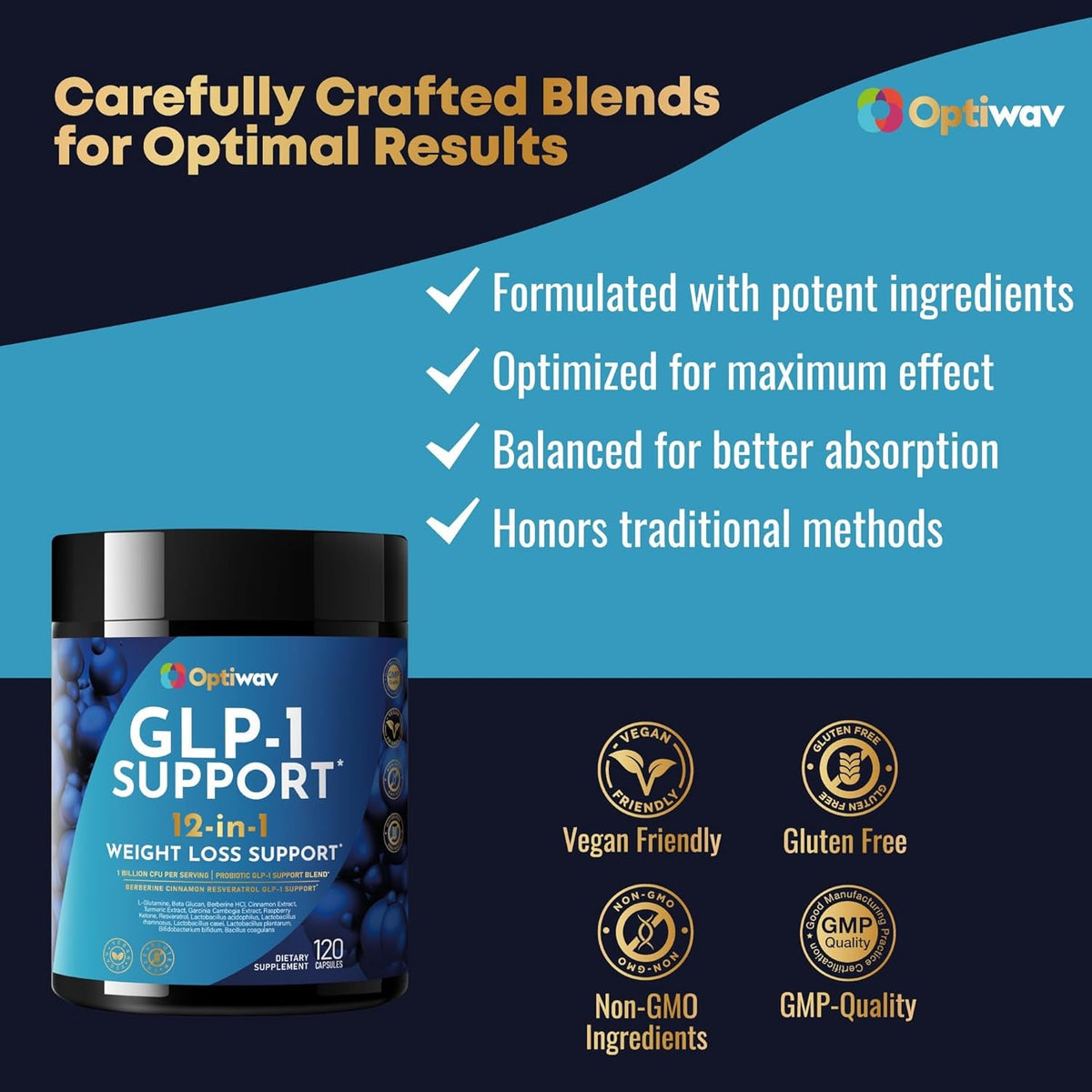 GLP-1 Support Probiotic Weight Loss Supplement - Natural GLP1 Support Appetite Suppressant for Women Men - for Daily Fat Burn Hunger Control Metabolism Boost Gut & Curb Cravings Support