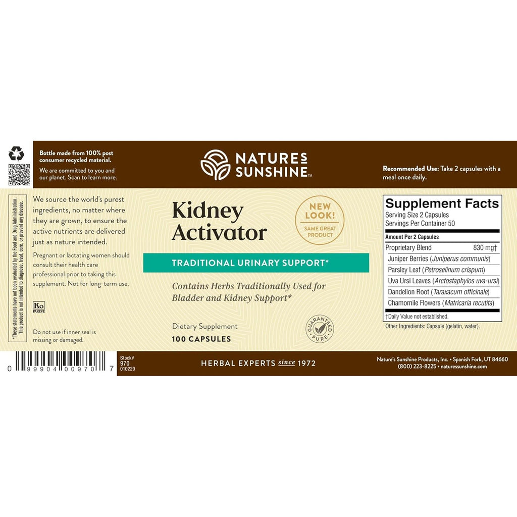 Nature'S Sunshine Kidney Activator Capsules, 100 Capsules | Natural Kidney Supplement Contains Herbs to Support and Enhance Kidney Function and Urine Flow
