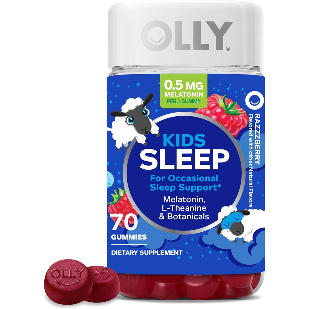 OLLY Kids Sleep Gummies, 0.5Mg Melatonin, L Theanine, Chamomile, and Lemon Balm, Raspberry - 70 Count