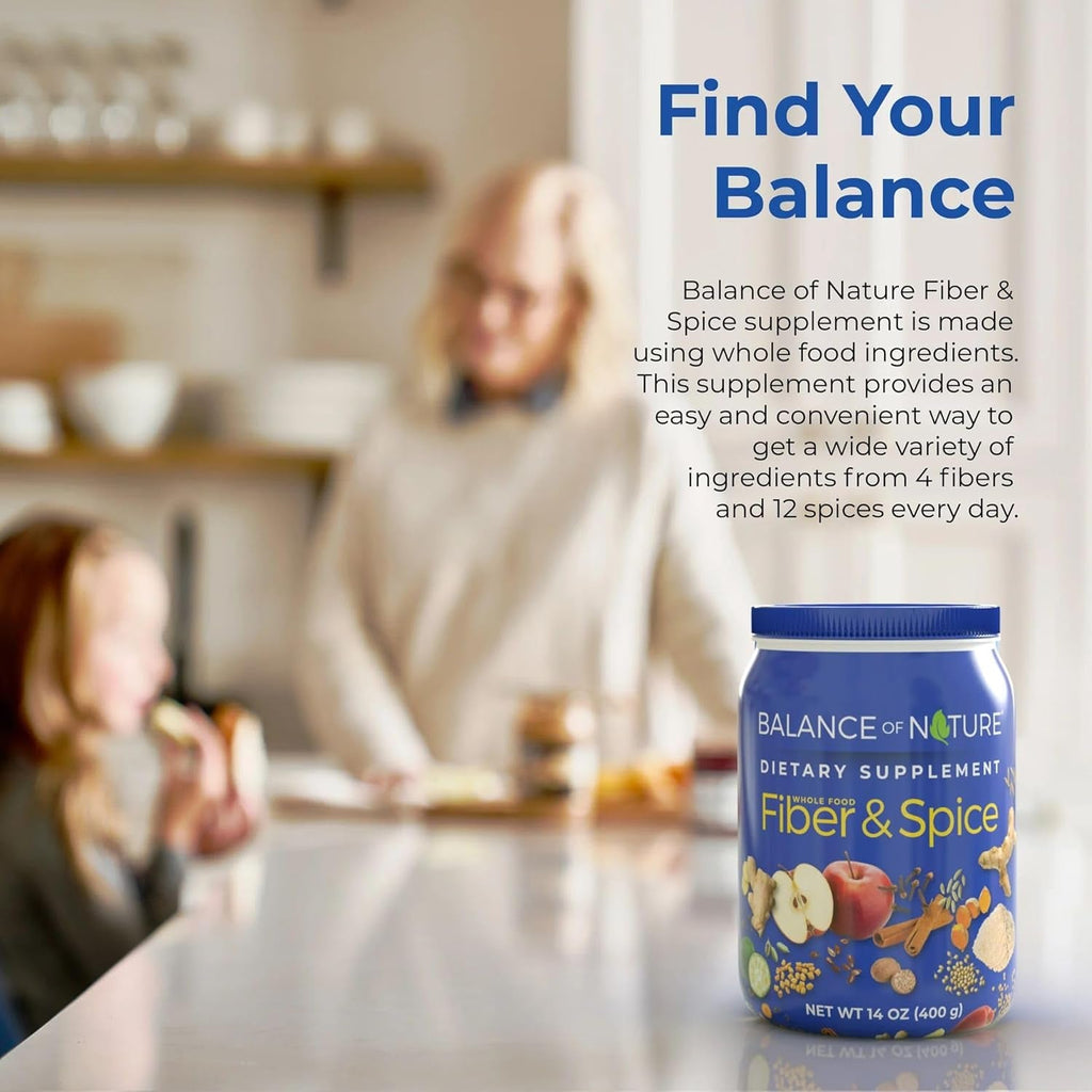 Balance of Nature Fiber & Spice - Psyllium Husk, Flax Seed, Turmeric & Apple - 30 Servings