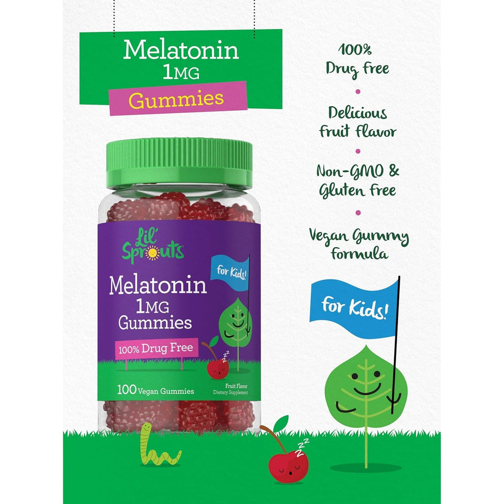 Carlyle Kids Melatonin Gummies | 1 Mg 100 Count | Fruit Flavor Gummy | Vegan, Non-Gmo, Gluten Free | by Lil Sprouts