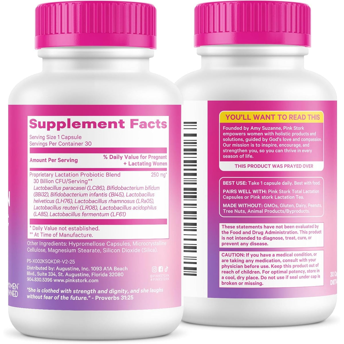 Pink Stork Lactation Probiotic - 30 Billion Cfus Multi Strain Postnatal Probiotics for Breastfeeding Women - Support Breast Milk & Gut Health, Postpartum Essentials, 30 Capsules
