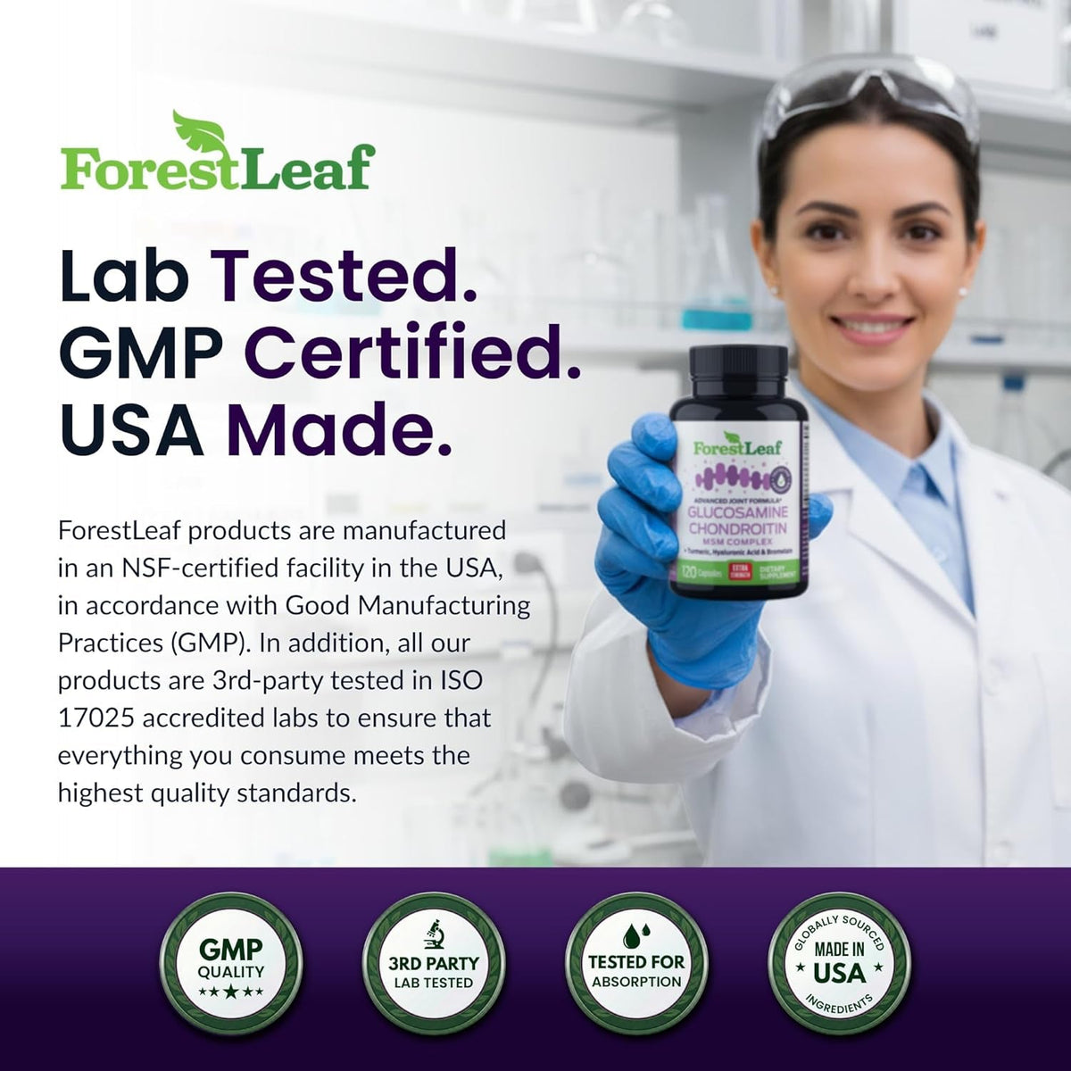 Forestleaf Glucosamine Chondroitin MSM Joint Supplement Complex - 1200Mg - 120 Caps