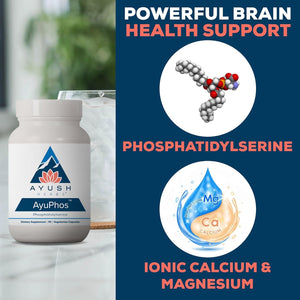 Ayush Herbs Ayuphos - Phosphatidylserine Supplement for Men & Women, Soy-Free Phosphatidyl Serine, Brain, Memory, & Cognitive Support for Adults, 200Mg per Pill - 45 Servings