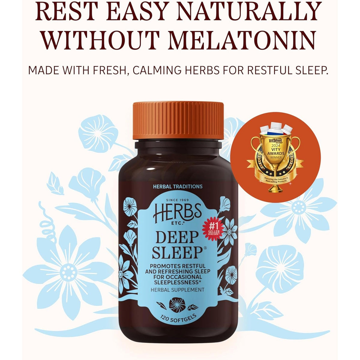 Herbs Etc. Deep Sleep Softgels - Holistic Rest Supplement for Restful Sleep - Chamomile, Lemon Balm Extract & Passionflower - Melatonin-Free, Gluten-Free - 120 Count (120 Servings)