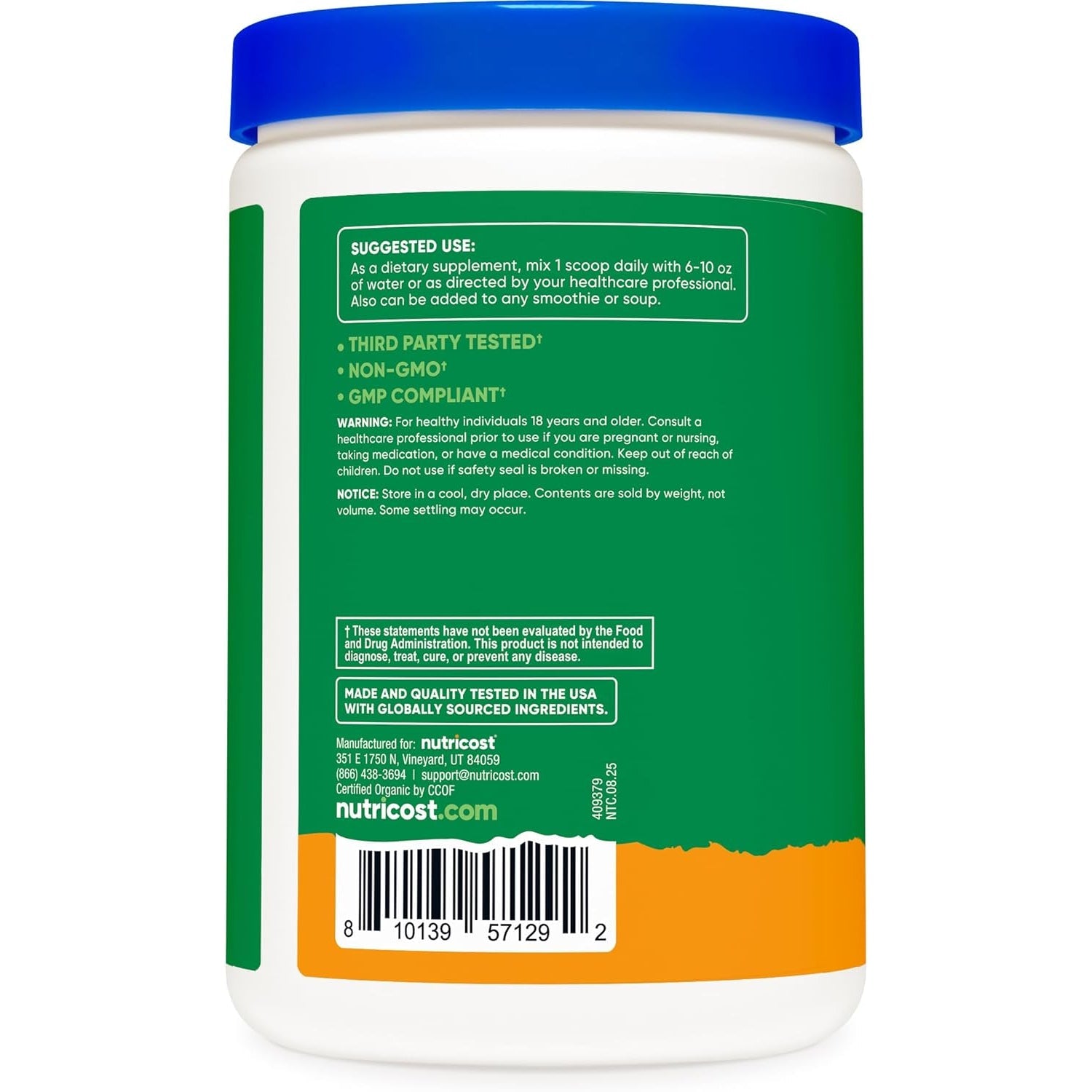 Nutricost Organic Super Greens Powder (30 Servings) Orange Sunrise Flavor - Superfood Supplement Drink Mix