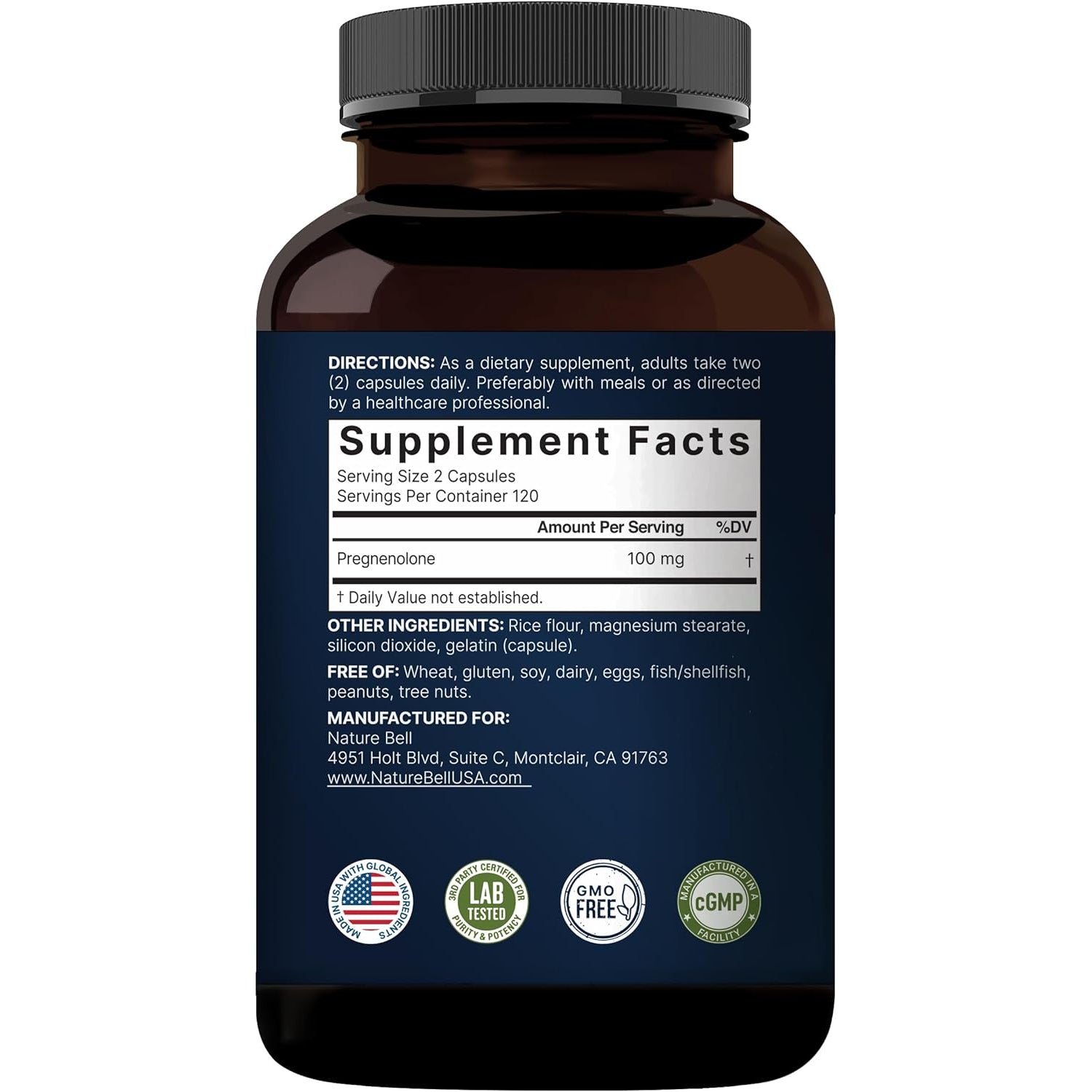 Naturebell Pregnenolone 100Mg, 240 Capsules | 99% Purity, Micronized Grade for Higher Absorption, Plant Based – Natural Precursor, Brain, & Immune Health Supplement – Non-Gmo, Soy Free