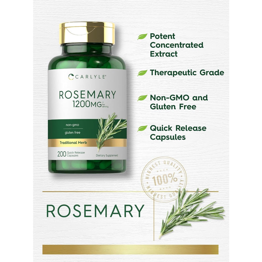 Carlyle Rosemary Capsules | 200 Count | Non-Gmo & Gluten Free Extract