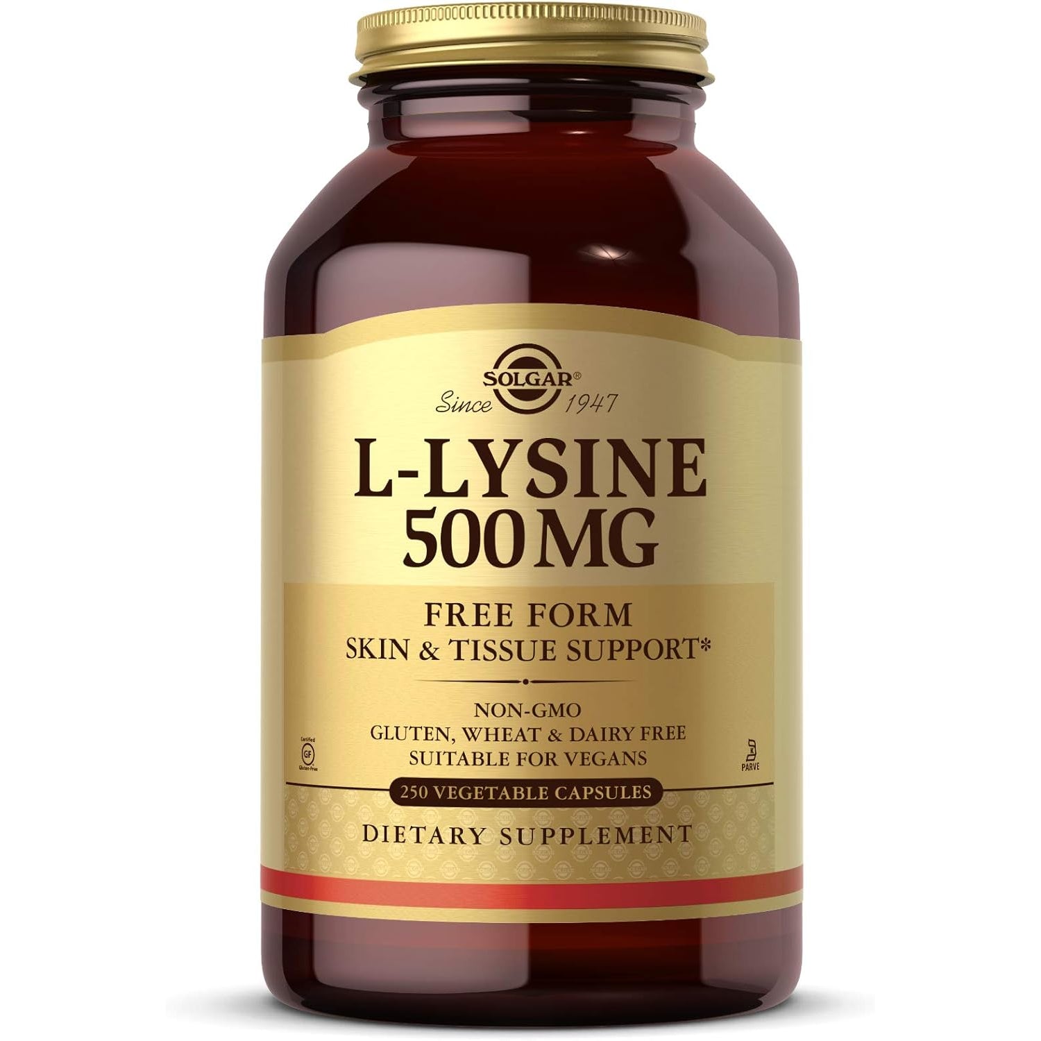 Solgar L-Lysine 500 Mg, 250 Vegetable Capsules - Enhanced Absorption & Assimilation - Promotes Integrity of Skin & Lips - Collagen Support - Amino Acids - Non-Gmo, Vegan, Gluten Free