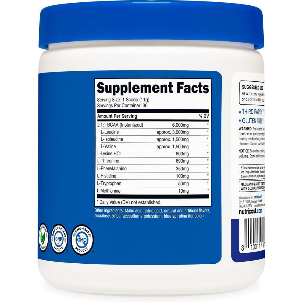 Nutricost EAA Powder 30 Servings (Blue Raspberry) - Essential Amino Acids - Non-Gmo, Gluten Free, Vegetarian Friendly