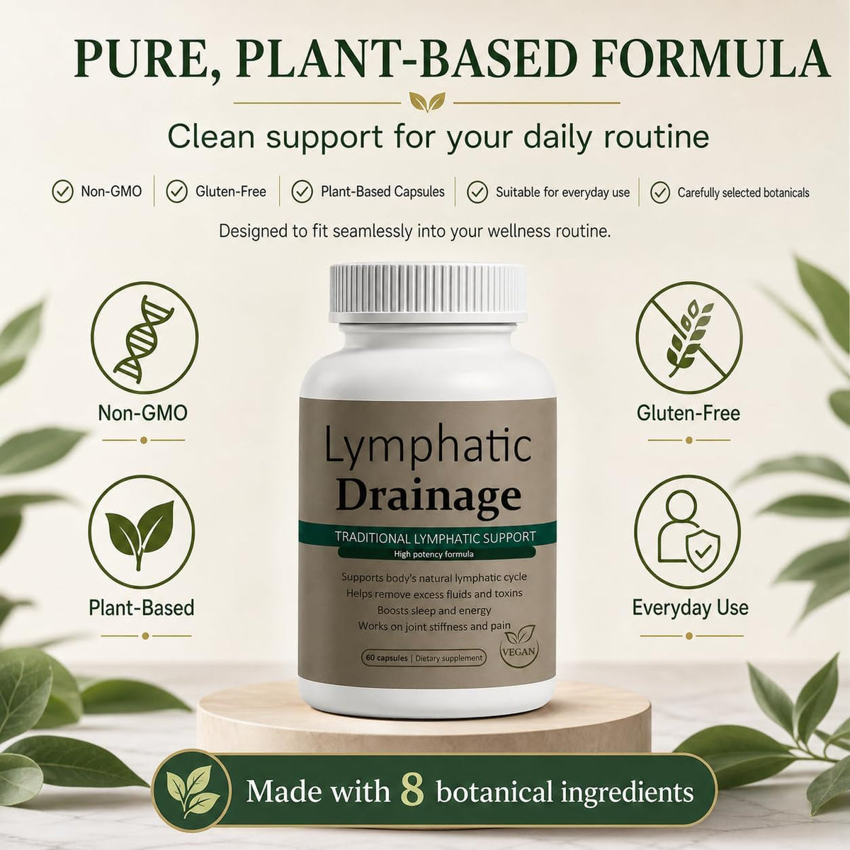 Lymphatic Drainage Capsules - New Maximum Potency Formula with Dandelion Extract, Cleavers Extract, Natural Ingredients, Vegan & Non-Gmo, 60 Capsules (1)