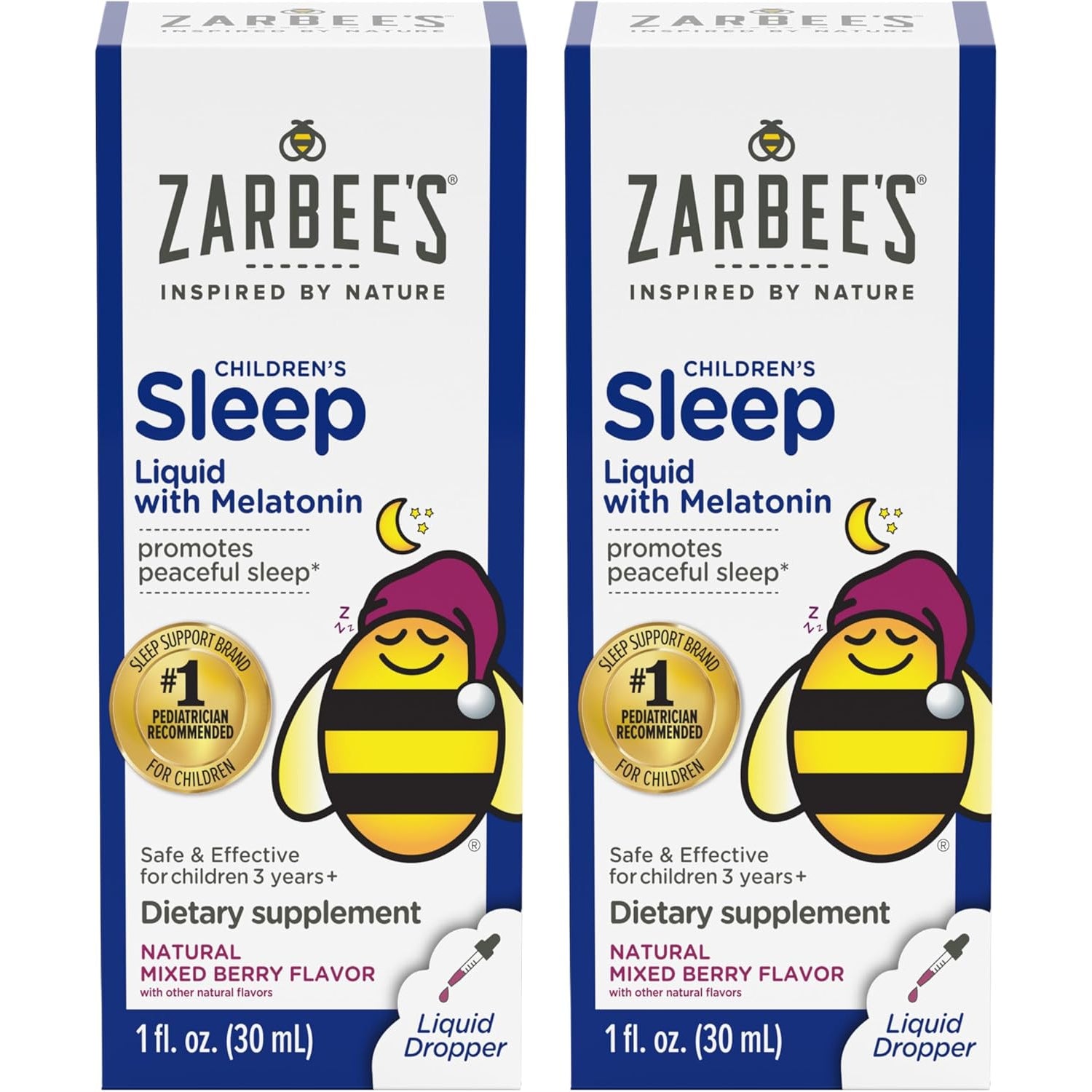 Zarbee'S Kids Sleep Supplement Liquid with 1Mg Melatonin; Drug-Free & Effective; Easy to Take Natural Berry Flavor for Children Ages 3 and Up; 1 Fl Oz Bottles, Pack of 2