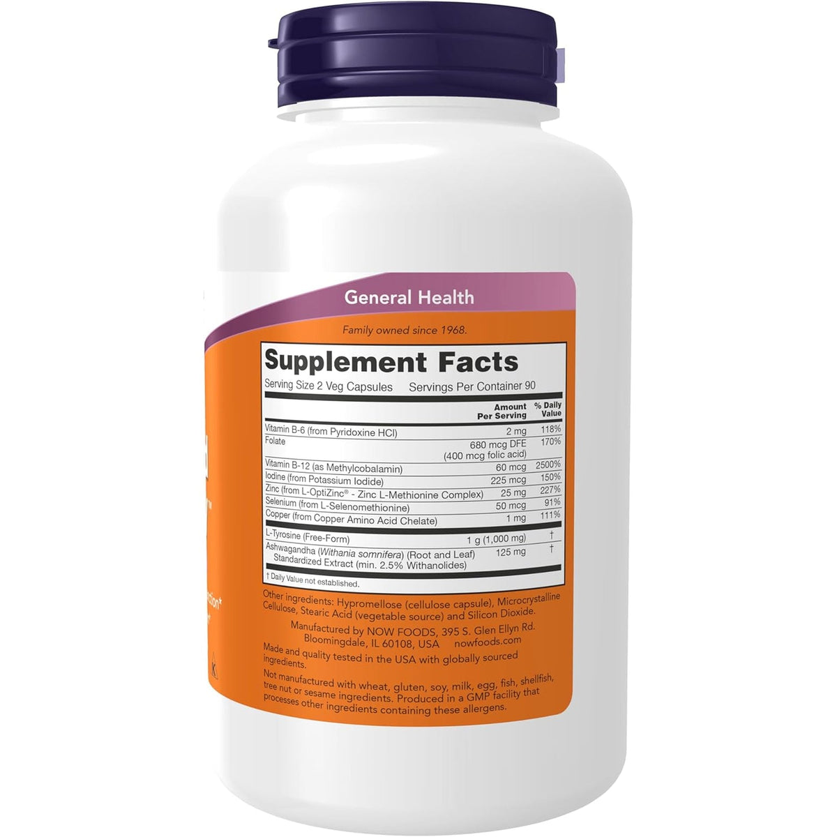 NOW Foods Supplements, Thyroid Energy™, Iodine and Tyrosine plus Selenium, Zinc and Copper, 180 Veg Capsules