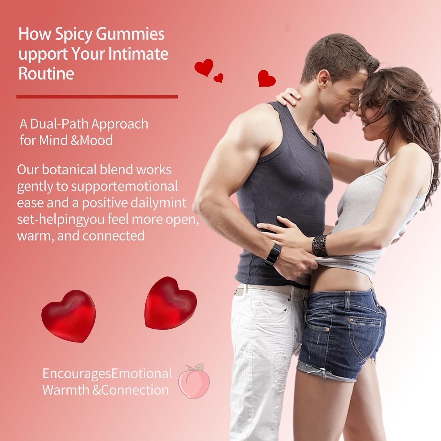 Spicy Gummies Cubes for Couples, Adults Hot Peach Gummy with Chili Pepper, Muira Puama, Maca Root and Epimedium, Plant-Based Daily Wellness Support, Vegan, Non-Gmo – 60 Gummies