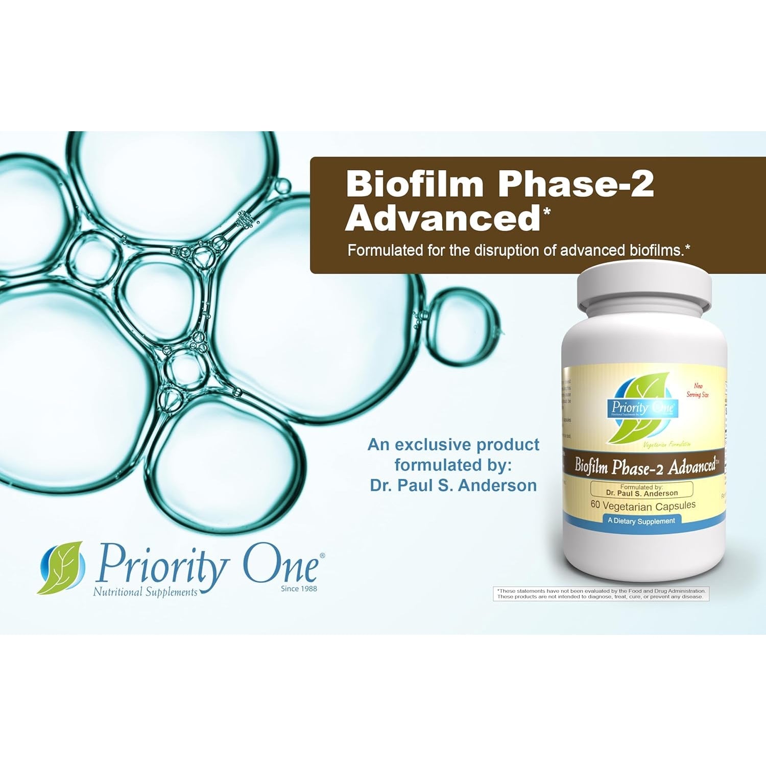 Priority One Vitamins Biofilm Phase-2 Advanced 60 Vegetarian Capsules Exclusively Formulated By: Dr. Paul S. Anderson - Disruption of Advanced Biofilms*