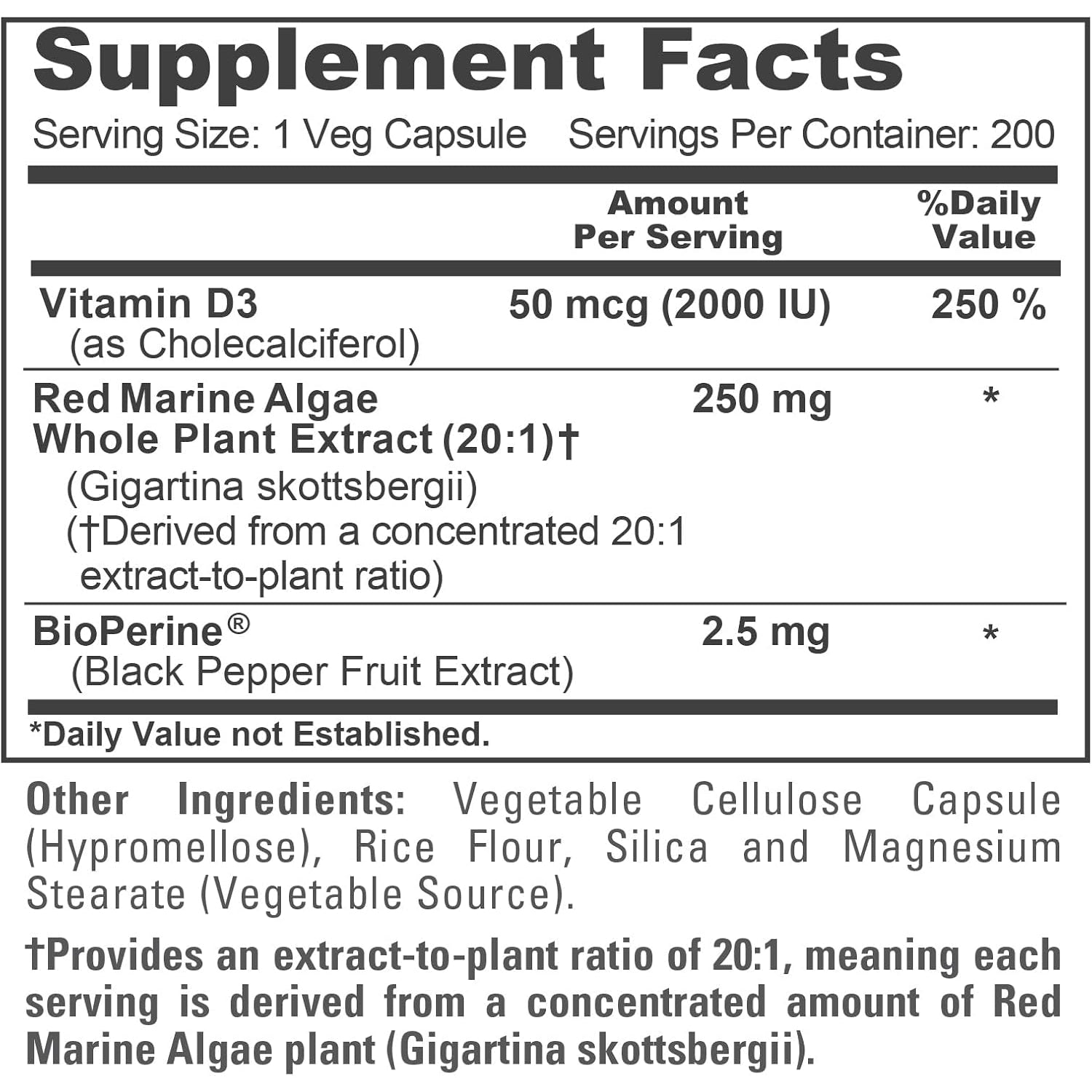 Nusapure Red Marine Algae Capsules, 250 Mg, 200 Veg Capsules (Soy Free, Non-Gmo)