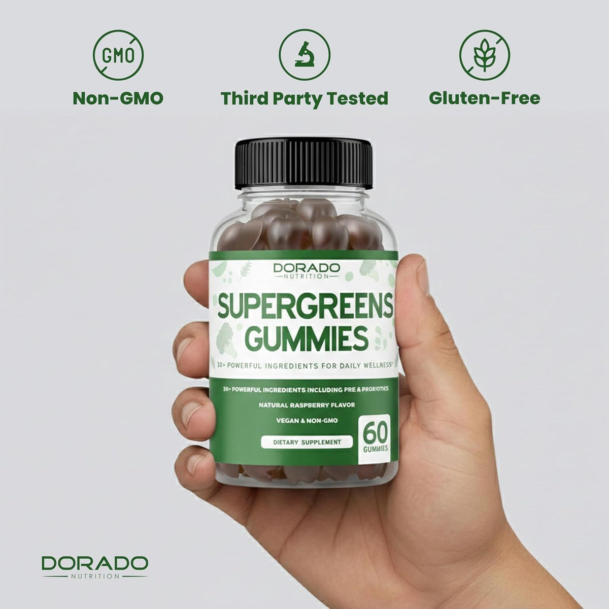 Supergreens Gummies (60 Count) Daily Greens Gummies- Greens Supplements with Raspberry Flavor- Superfood for Immunity Support for Adults - Third Party Tested, Vegan Safe & Made in USA