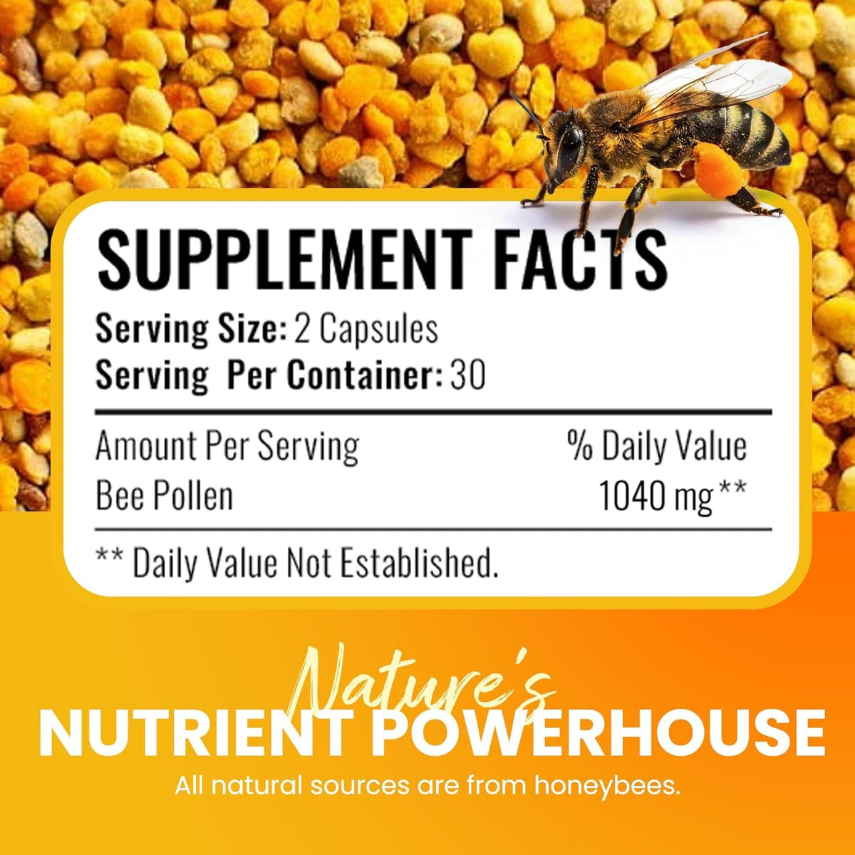 HONEYBEEZONE–100% Raw Bee Pollen Granules in 60 Veggie Capsules – High in Essential B-Complex for Metabolism & Energy - Gluten Free & Non-Gmo - Protein & Antioxidants – Immune Support & Vitality