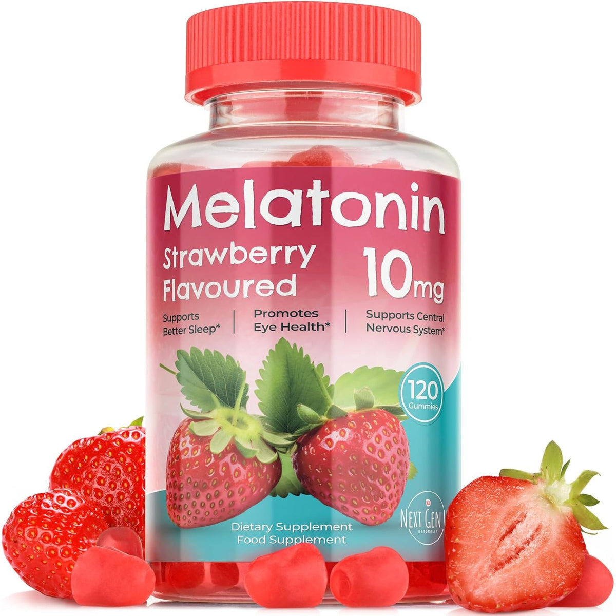 Melatonin Gummies - 10 Mg Dietary Supplement - Strawberry Flavored - 120 Vegan Gummies - by Nextgenu